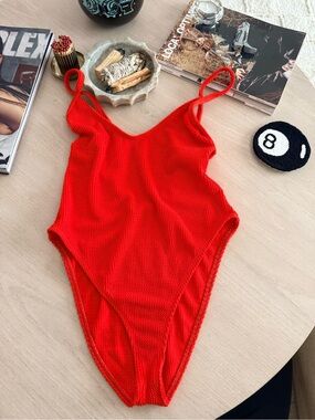Good American Bright Red Textured One-Piece Swimsuit